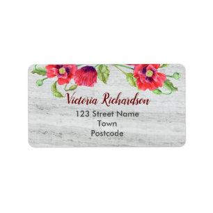 Étiquette Watercolor Red Poppies Floral Illustration