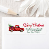 Étiquette Watercolor Red Truck Merry Christmas String Lights (En situation)