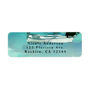 Étiquette Watercolor Sailboat Palm Trees & String Lights