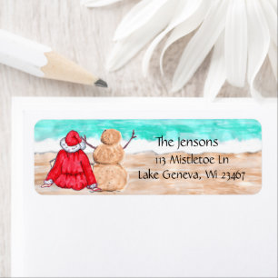 Étiquette Watercolor Santa Clause et Snowman Snowbird