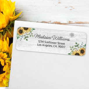 Étiquette Watercolor Sunflower Eucalyptus Adresse de retour