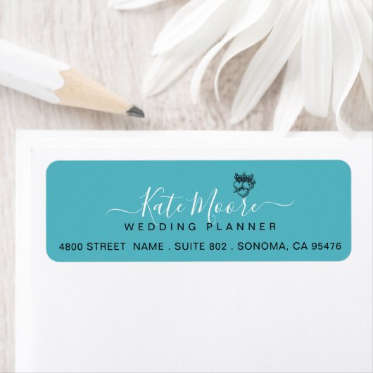 Étiquette Wedding planner de script Turquoise (En situation)