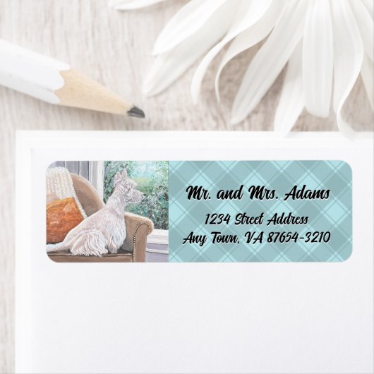 Étiquette Westie regardant par une fenêtre (En situation)