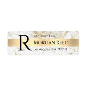 Étiquette Wh/Gold Marble, Gold Bar Blt Nom Monogramme Adress (Devant)