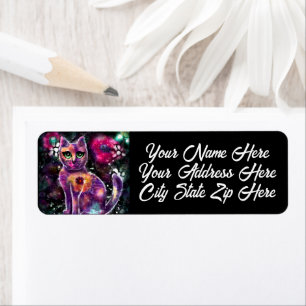 Étiquette Whimsical Abstrait Floral Kitty Cat Adresse de ret