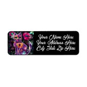 Étiquette Whimsical Abstrait Floral Kitty Cat Adresse de ret (Devant)