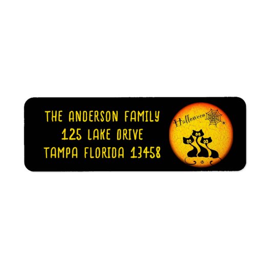 Étiquette Whimsical Black Cats, Lune et Spider Web (Devant)