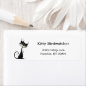 Étiquette Whimsical Black White Mischievous Cat Adresse (En situation)
