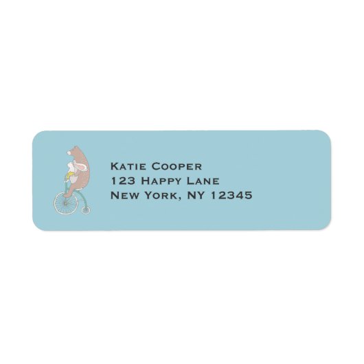 Étiquette Whimsical Bunny and Bear Riding a Bike (Devant)