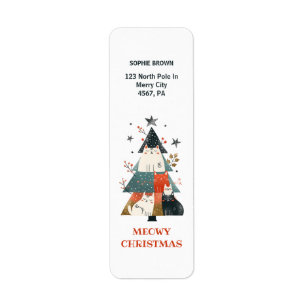 Étiquette Whimsical Cats Meowy Christmas Return Adresse