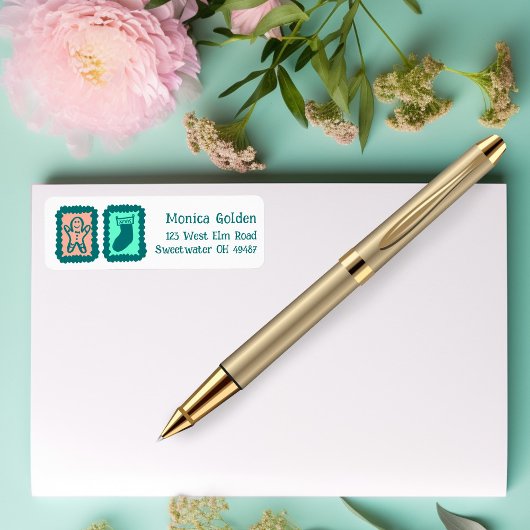 Étiquette Whimsical Christmas Grid Cute Custom Return Addres