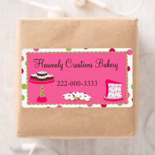 Étiquette Whimsical Custom Pink & Green Bakery (En situation)