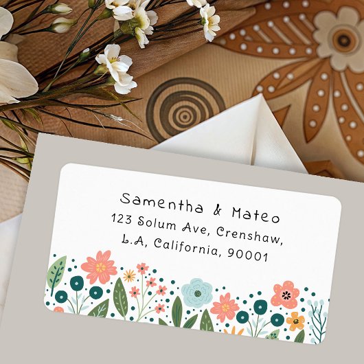 Étiquette Whimsical Cute Retro Flowers Return Address