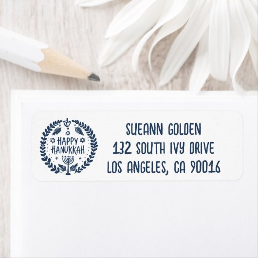 Étiquette Whimsical Hanoukka Holiday Menorah Custom MAIL (En situation)