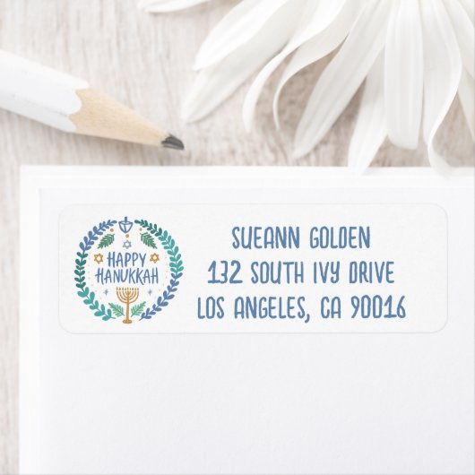 Étiquette Whimsical Hanoukka Holiday Menorah Custom MAIL (En situation)