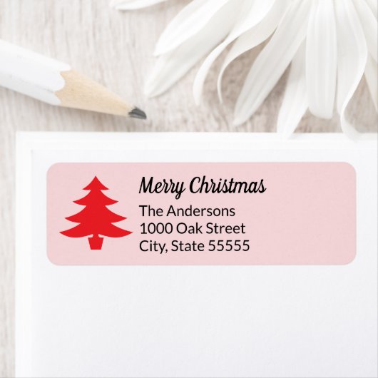 Étiquette Whimsical Pink Red Christmas Tree Return Address (En situation)