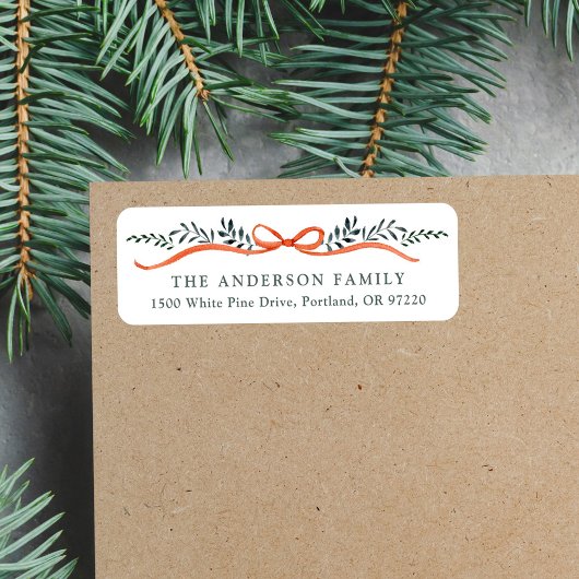 Étiquette Whimsical Red Ribbon Christmas Adresse de retour