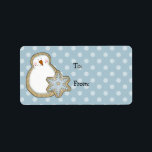 Étiquette Whimsical Snowman Polka Dot Christmas Cadeaux Tags<br><div class="desc">Un mignon bonhomme de neige et un flocon de neige sont présentés sur ces étiquettes cadeaux de Noël à points de polka bleu et blanc. Graphiques © Scrappin Doodles à l'adresse www.scrappindoodles.com</div>