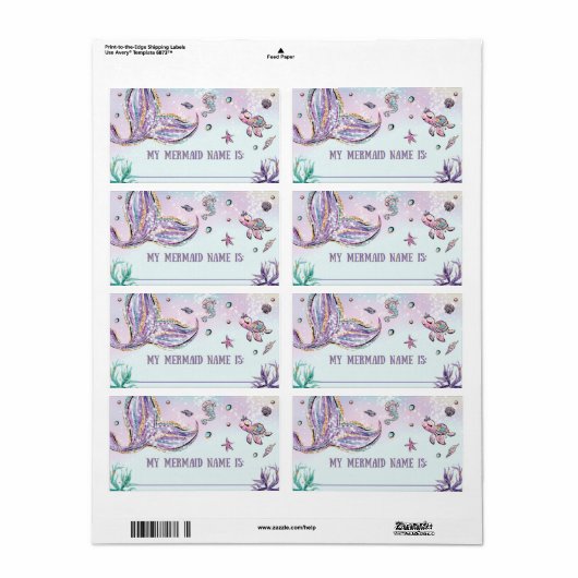 Étiquette Whimsical What's Your Mermaid Name Birthday Game (Feuille entière)