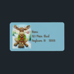 Étiquette Whimsical Winter Christmas Moose Watercolor Art<br><div class="desc">"Moose de Noël" Aquarelle Art Retourner l'adresse Étiquettes par l'artiste Jean Weiner "Moose de Noël" présente une orignal orignal prêt à célébrer Noël. L'orignal porte une couronne fraîche de verdures saintes autour de son cou. La couronne a des baies rouges et un arc rouge vif. Il y a un ornement...</div>