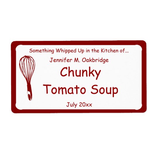Étiquette Whisk rouge Cuisine personnalisée maison (Devant)