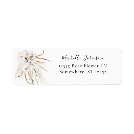 Étiquette White Boho Floral Adresse de retour Label 2 (Devant)
