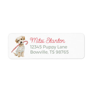 Étiquette White Christmas Puppy in a Scarf address label