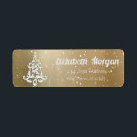 Étiquette White Christmas Tree Gold Holiday, Noël<br><div class="desc">Arbre de Noël blanc sur un arrière - plan d'or. Un design élégant et sophistiqué. Customisez avec vos nom et adresse.</div>