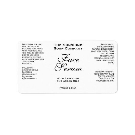 Étiquette White Classic Face Serum Dropper Bottle Label (Devant)