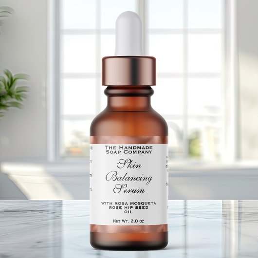 Étiquette White & Copper Foil Cosmetics Dropper Bottle Label