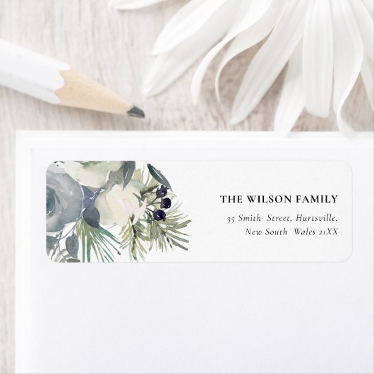 Étiquette White Dusky Green Christmas Foliing Adresse (En situation)