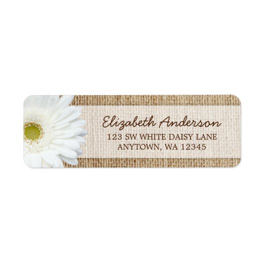 Étiquette White Gerbera Daisy Rustic Burlap Adresse (Devant)
