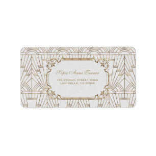 Étiquette White Gold Great Gatsby Art Déco Mariage des année