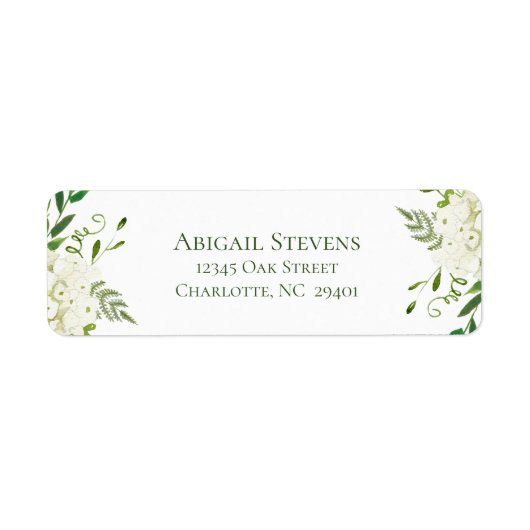 Étiquette White Hydrangea Floral Mariage Adresse de retour (Devant)