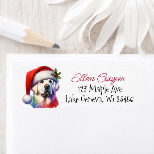 Étiquette White Lab à Santa Hat Christmas (En situation)