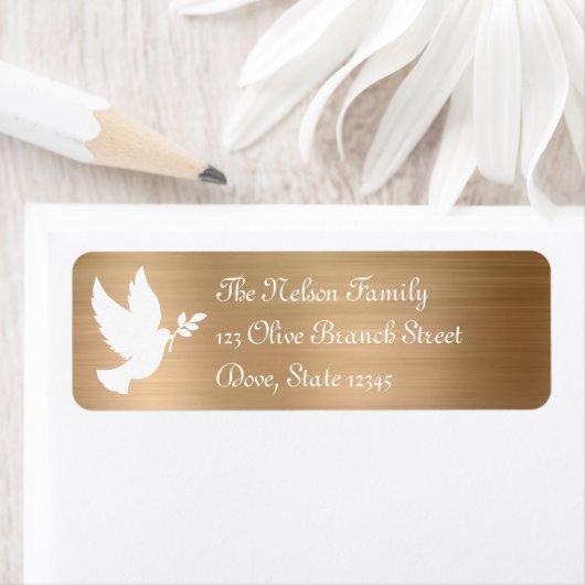 Étiquette White Peace Dove Silhouette Faux Gold Foil (En situation)