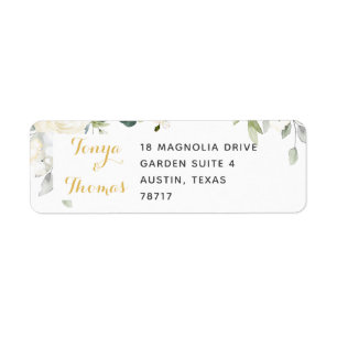 Étiquette White Peony Epiphany Mariage Adresse de retour
