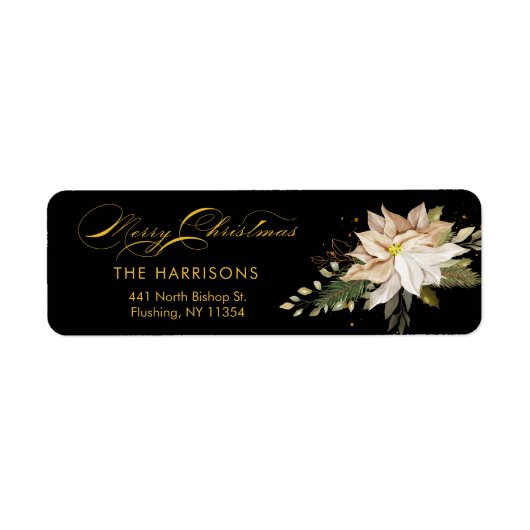 Étiquette White Poinsettia & Joyeuse calligraphie de Noël (Devant)