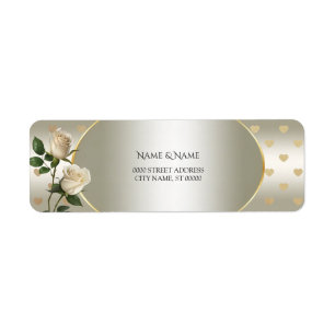 Étiquette White Roses Gold Hearts Adresse de retour Label