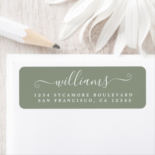Étiquette White Script Sage Green Return Address Label (En situation)