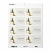 Étiquette White Snowfall Tree Maisons Noël (Feuille entière)