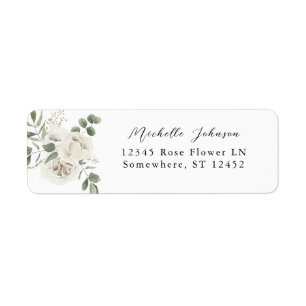 Étiquette White Soft Floral & Eucalyptus Adresse de retour