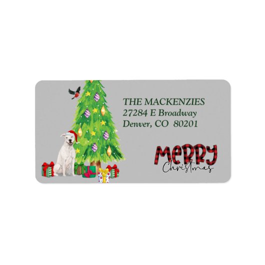 Étiquette White Staffordshire Terrier et sapin de Noël (Devant)