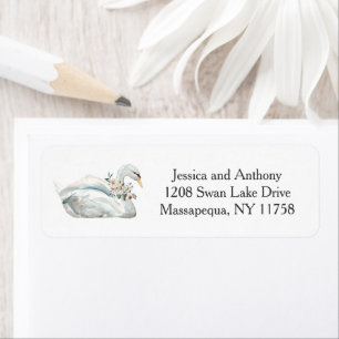 Étiquette White Swan et Rose Floral Adresse de retour