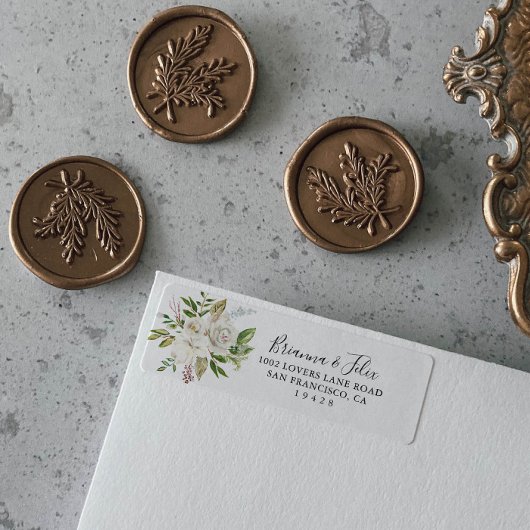 Étiquette White Winter Peony Floral Adresse de retour