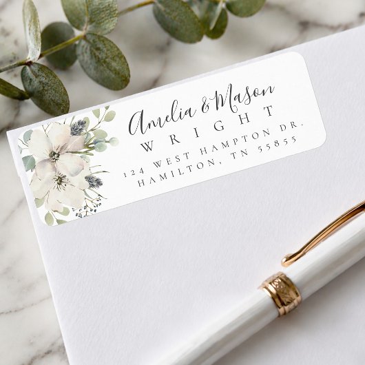 Étiquette Wild Floral Blooms Elegant Script Return Address 