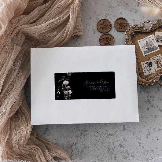 Étiquette Wild Forest Floral Black Wedding Adresse RSVP