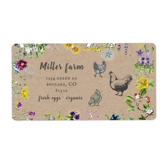 Étiquette wild meadow floral rustic script egg carton label (Devant)