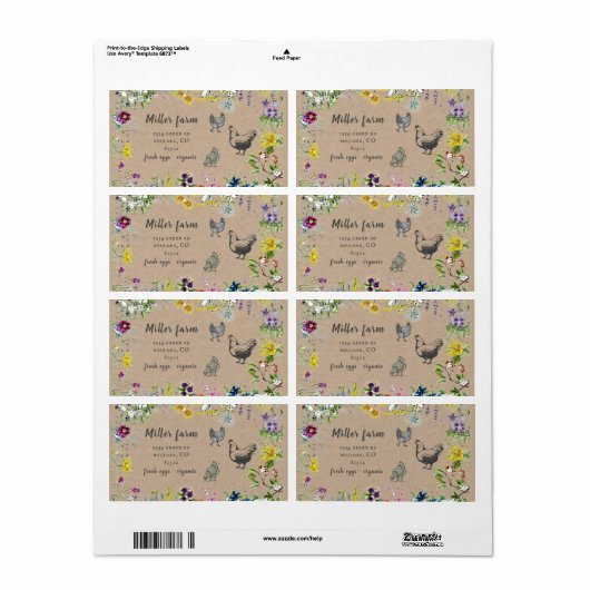 Étiquette wild meadow floral rustic script egg carton label (Feuille entière)