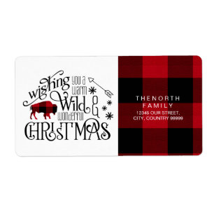 Étiquette Wild Wonderful Christmas Red & White Buffalo ID604